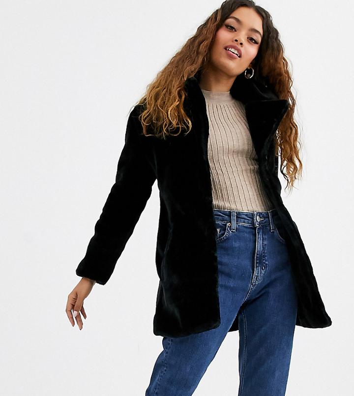 Brave Soul Petite Tamsin Faux Fur Jacket-black