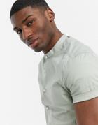 Asos Design Skinny Fit Shirt With Band Collar In Sage Green
