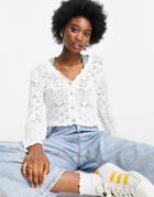 Monki Pearl Crochet Cardigan In Off White