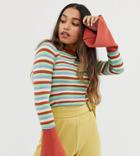 Asos Design Petite Skinny Crew Neck Sweater With Flared Sleeve In Stripe - Multi
