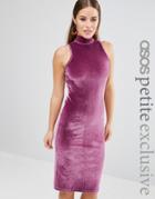 Asos Petite Velvet Midi Bodycon Dress With High Neck - Purple