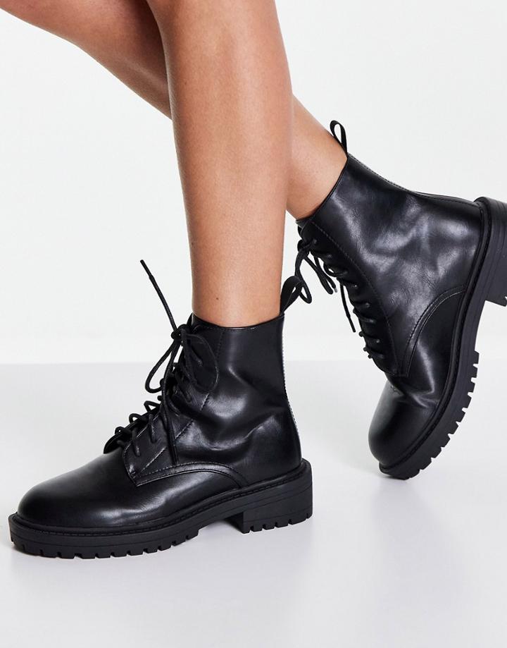 Raid Micah Lace Up Flat Ankle Boots In Black