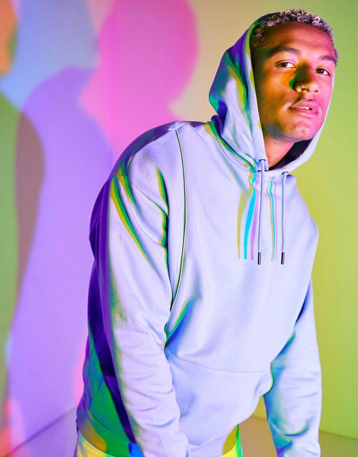 Asos Design Oversized Hoodie With Reflective Piping In Blue