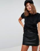 Stradivarius Short Sleeve Fluffy Sweater - Black
