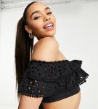 Asyou Broderie Frill Detail Bardot Top In Black - Part Of A Set
