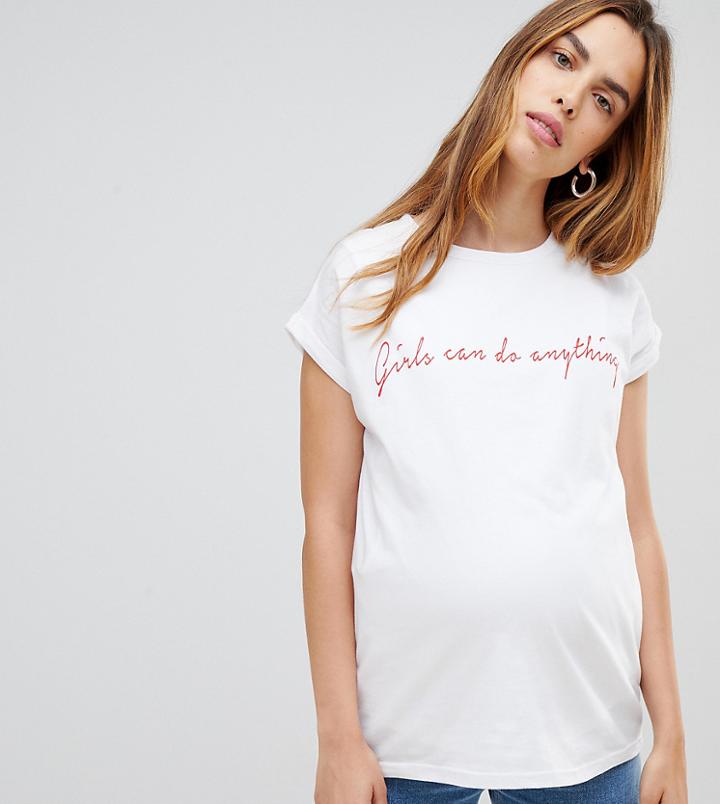 Asos Design Maternity Nursing T-shirt With Girls Can Slogan - White