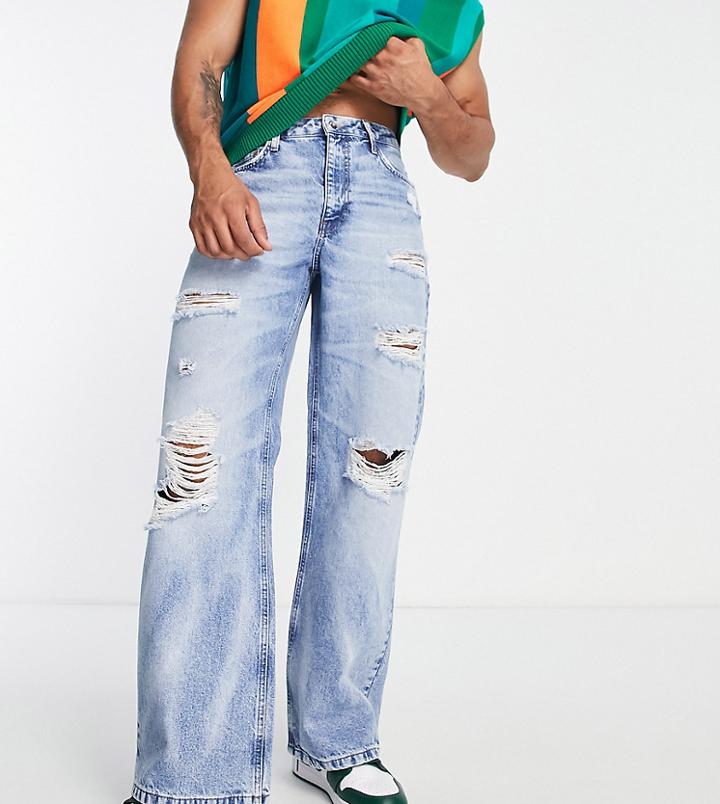 Collusion X008 Distressed Rigid Flare Jeans In Blue