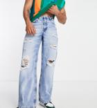 Collusion X008 Distressed Rigid Flare Jeans In Blue