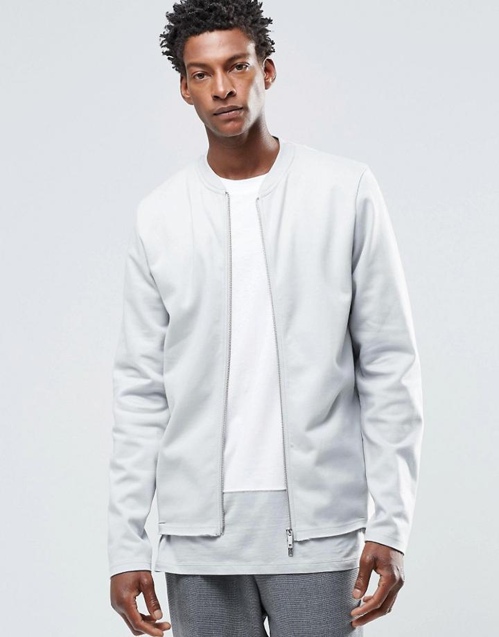 Adpt Bomber Sweat Cardigan With Raw Hem - High Rise