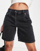 Asos Design Low Rise Baggy Boyfriend Shorts In Washed Black
