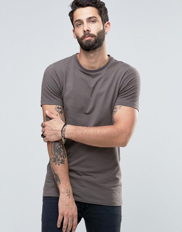 Asos Longline Muscle T-shirt With Crew Neck In Gray - Gray