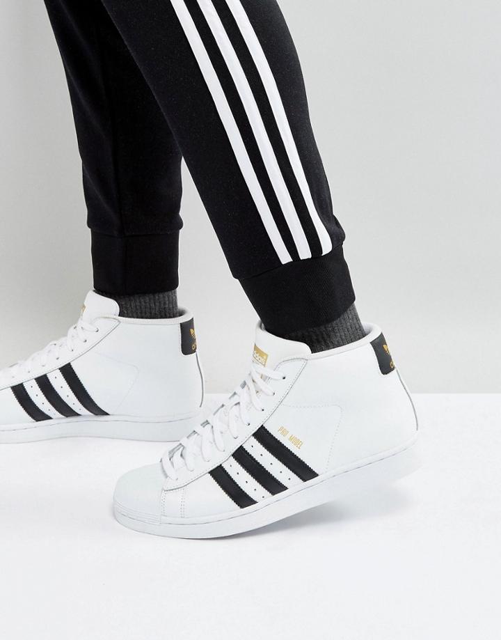 Adidas Originals Pro Model Mid Sneakers In White S85956 - Black