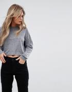 New Look Long Sleeve Jersey Crop T-shirt - Gray