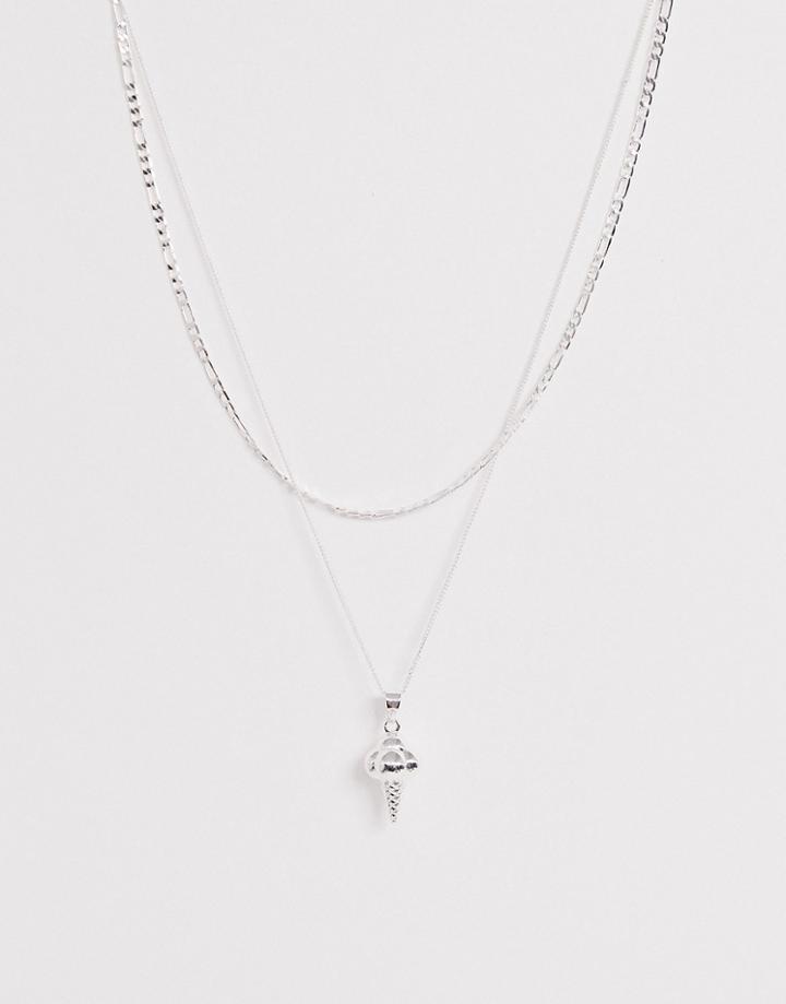 Chained & Able Double Layer Neck Chainwith Ice Cream Cone Charm In Silver