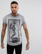 Religion T-shirt With Praying Skull And Oil Wash - Gray