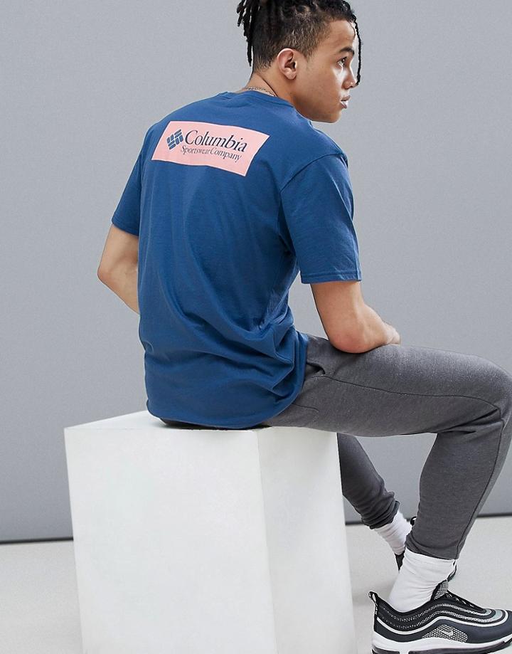 Columbia Back Logo Print T-shirt In Navy/pink - Navy