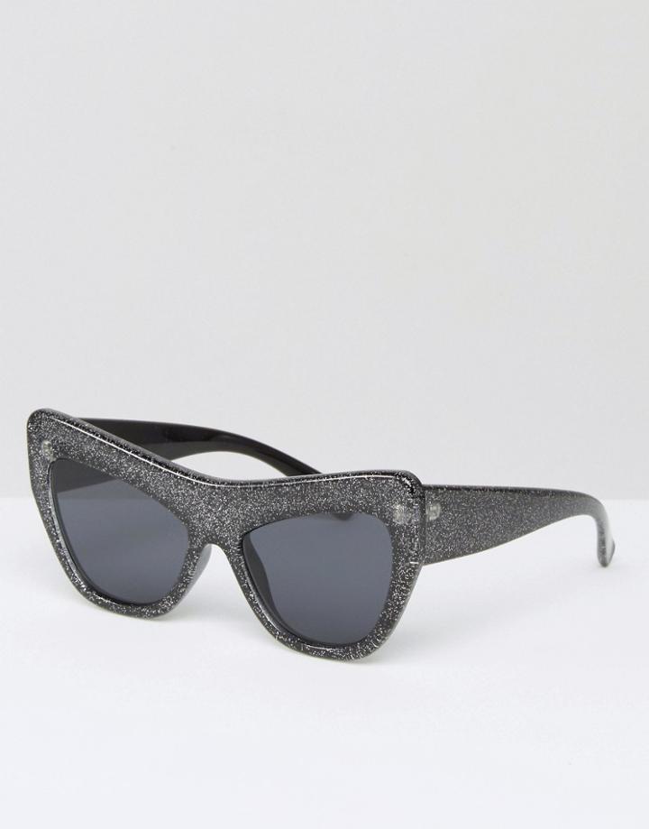 Le Specs Glitter Frame Cat Eye Sunglasses - Black