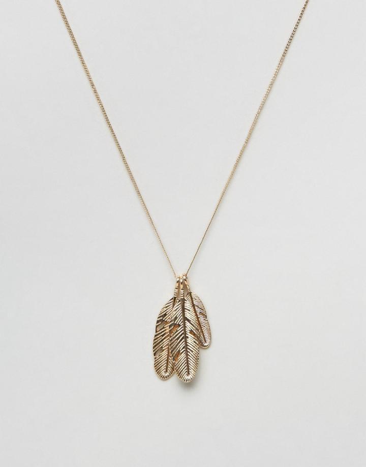 Chained & Able Multi Feather Pendant Necklace In Gold - Gold