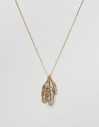Chained & Able Multi Feather Pendant Necklace In Gold - Gold