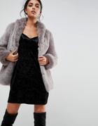 Asos Coat In Vintage Faux Fur - Gray