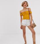 Parisian Petite Distressed Denim Shorts In White