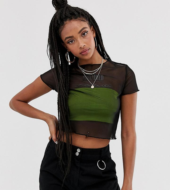 Reclaimed Vintage Inspired T-shirt In Mesh With Logo And Lettuce Hem - Black