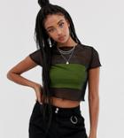 Reclaimed Vintage Inspired T-shirt In Mesh With Logo And Lettuce Hem - Black