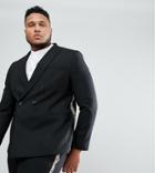 Asos Plus Skinny Double Breasted Suit Jacket In Black With Gold Brocade Detail - Black