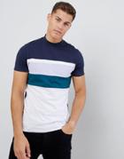 Asos Design T-shirt With Color Block And Turtleneck - Navy
