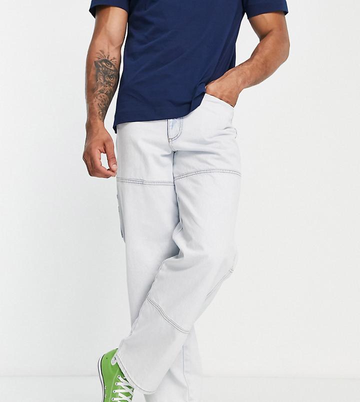 Collusion X014 90s Baggy Paneled Utility Jeans In Light Blue