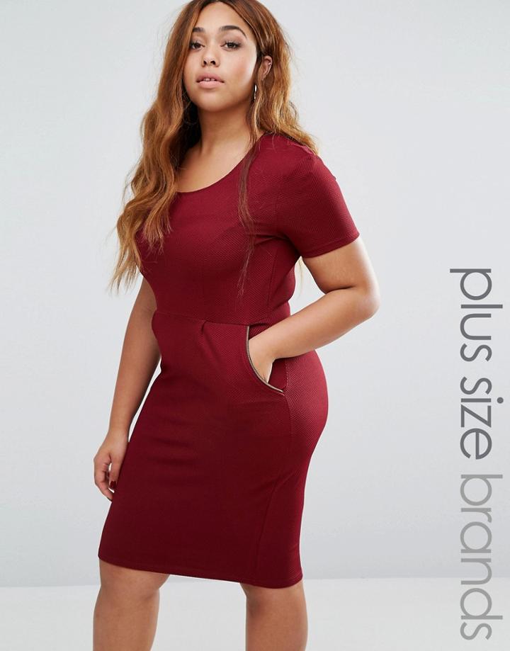 Goddiva Plus Pencil Dress With Zip Detail - Red