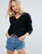 Asos Ultimate Chunky Sweater With V Neck - Black