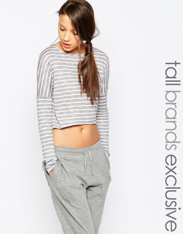 One Day Tall Stripe Crop Sweat With Pocket