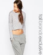 One Day Tall Stripe Crop Sweat With Pocket