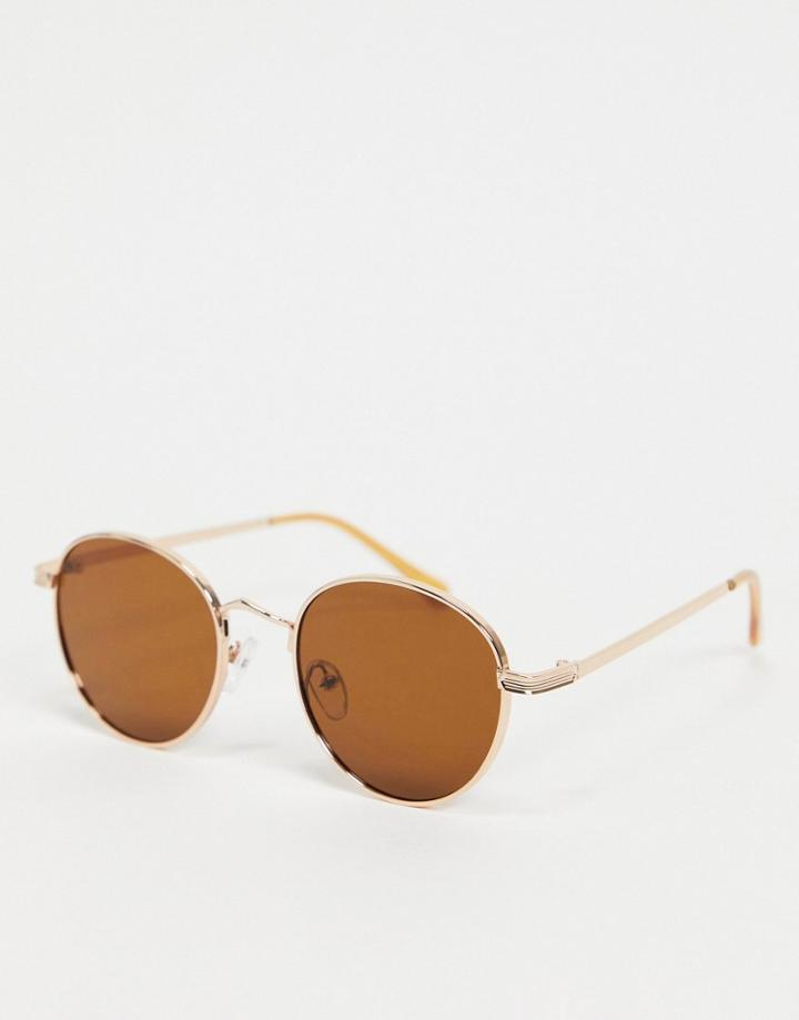My Accessories London Round Sunglasses With Tinted Lens-gold
