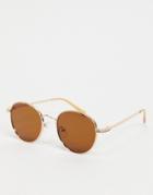 My Accessories London Round Sunglasses With Tinted Lens-gold