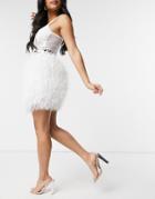 Asos Design Faux Feather Mini Skirt-white