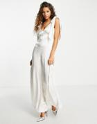 Topshop Bridal Bow Tie Shoulder Palazzo Satin Jumpsuit In Ivory-white