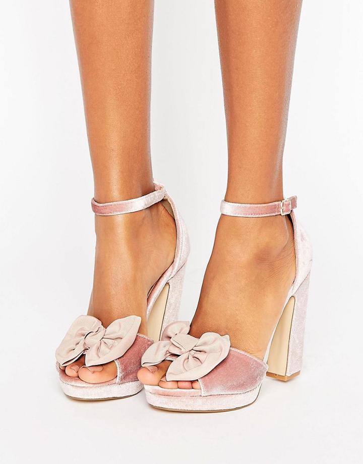 Truffle Collection Bow Trim Velvet Platform Sandal - Beige