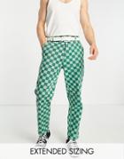 Asos Design Skater Fit Pants With Checkerboard Print In Green