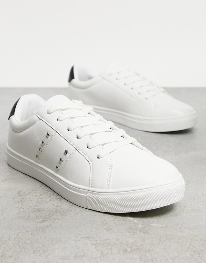 Brave Soul Flatform Studded Lace Up Sneakers In White