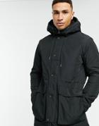 Selected Homme Padded Parka In Black With Teddy Hood