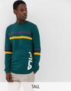 Fila Tall Black Line Daniel Long Sleeve T-shirt With Logo In Green - Green