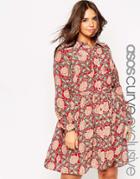 Asos Curve Belted Shirt Dress In 70's Floral - Print