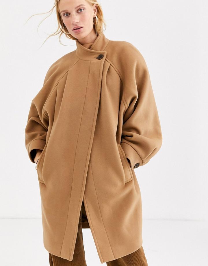 & Other Stories Capsule Ovoid Button Detail Pea Coat In Camel-brown