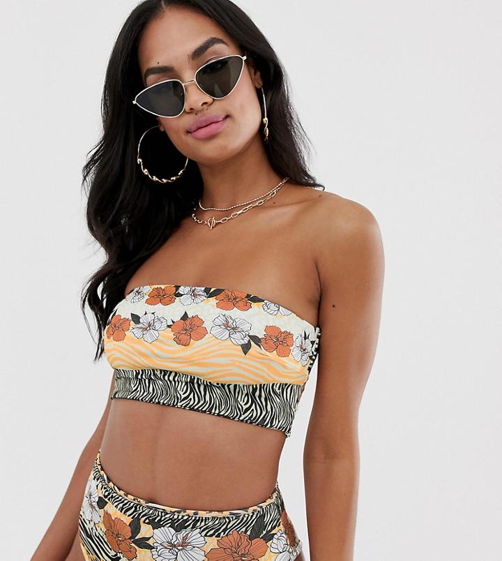 Prettylittlething Bandeau Bikini Top In Mixed Print - Multi