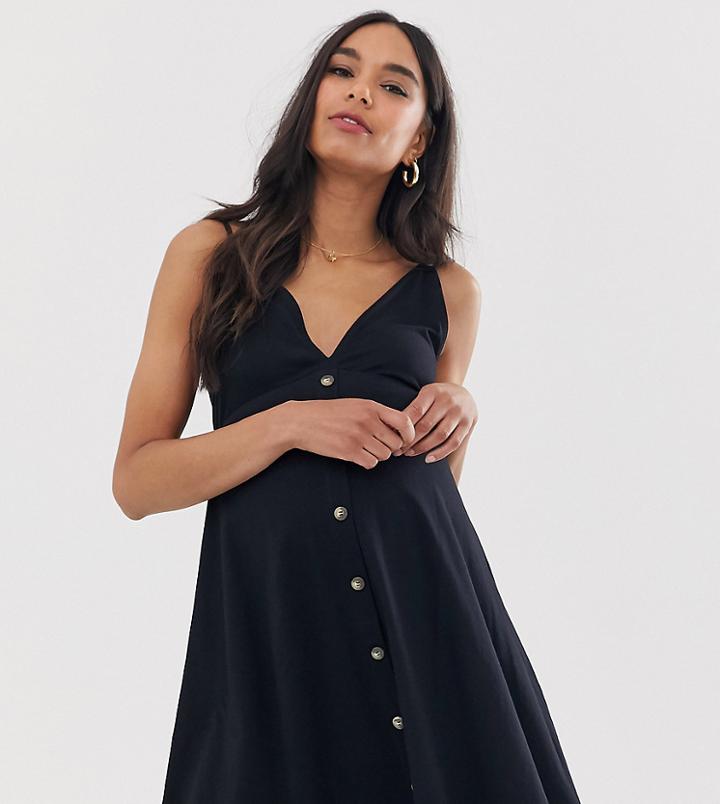 Asos Design Maternity Mini Cami Smock Dress With Buttons-black