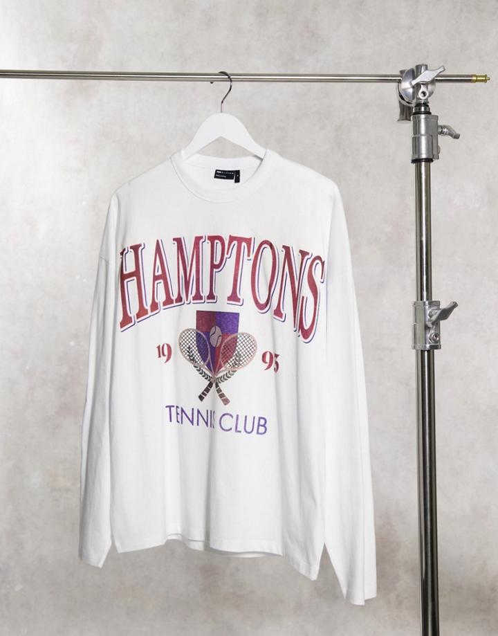 Asos Design Oversized Heavyweight Long Sleeve T-shirt In White With Collegiate Print