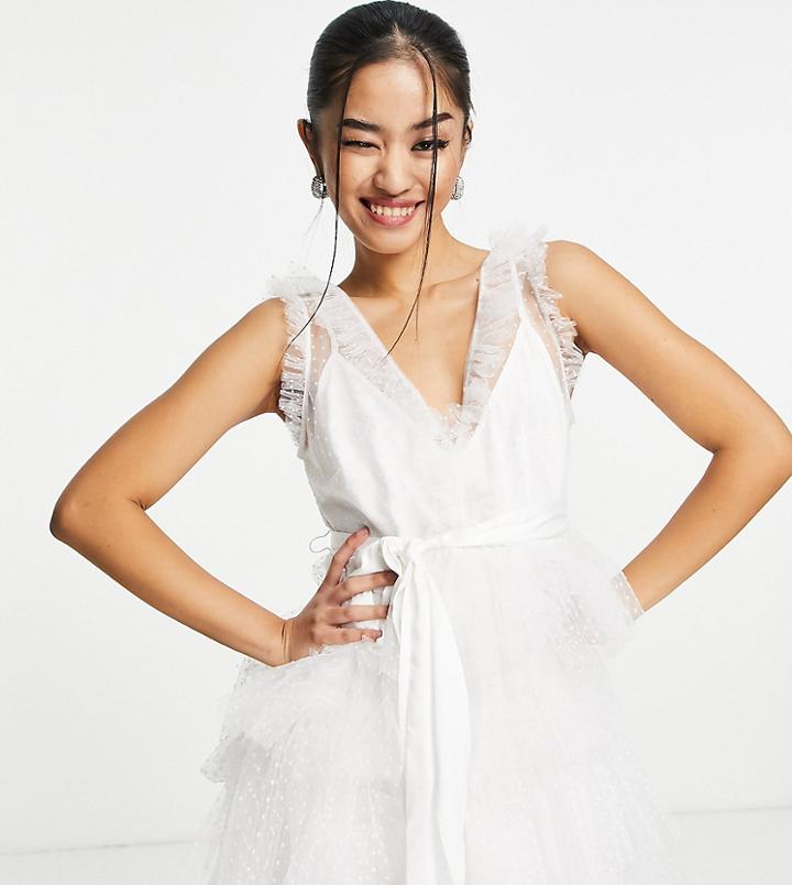 Forever New Petite Tiered Tulle Mini Dress In Winter White