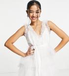 Forever New Petite Tiered Tulle Mini Dress In Winter White